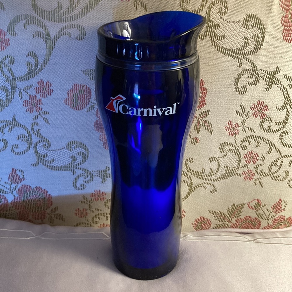NWOT - Carnival Cruise Line Royal Blue 14oz Insulated Tumbler & Spill Proof Lid